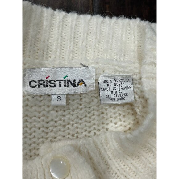 Vintage Cristina Ivory Knit Cardigan With Floral Embroidery and Pearl Accents SZ - Picture 5 of 8